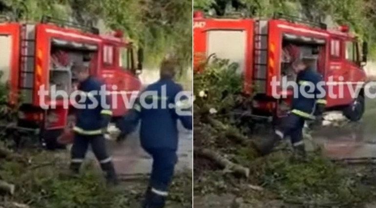 Κακοκαιρία Θεσσαλονίκη: Πτώση δέντρου σε εν κινήσει όχημα